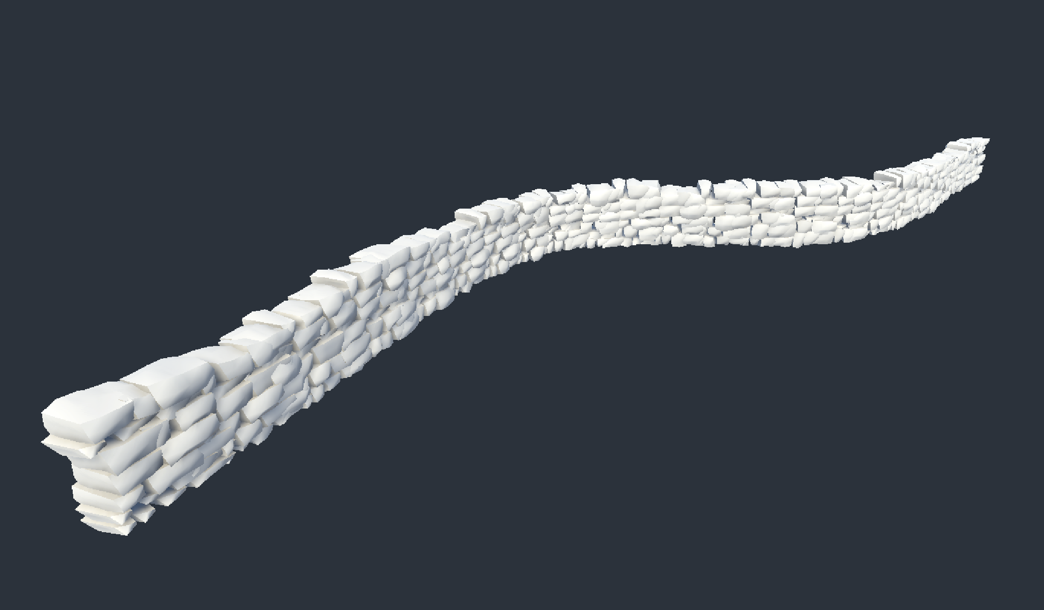 A generated dry-stone wall following a curved path